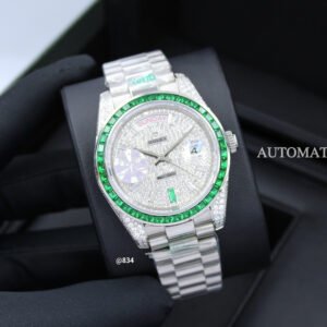 Rolex Day-Date 40 228396TEM Platinum Diamond Dial Emerald Bezel
