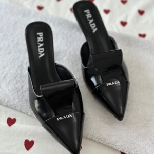 Prada Black Brushed Heel Mules