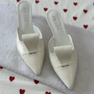 Prada White Brushed Heel Mules