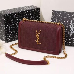 YSL Sunset Medium Burgundy Raffia