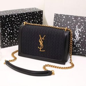 YSL Sunset Medium  Black Raffia