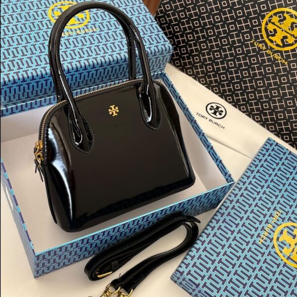 Tory Burch Emerson Patent Mini Dome Satchel Black